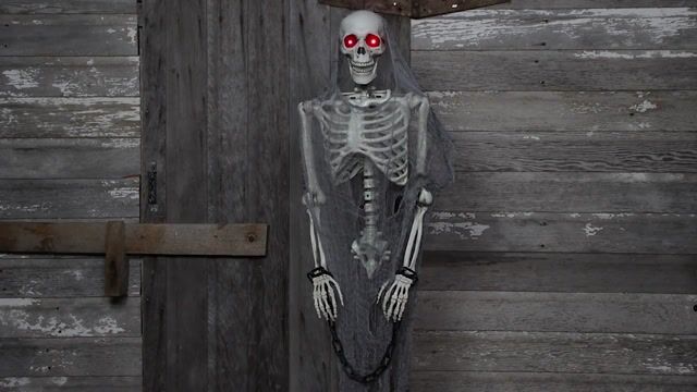 FUN3294 Talking Skeleton Prisoner Hanging Decoration
