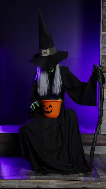 FUN99864 4FT Seated Cackling Witch Animatronic Decoration