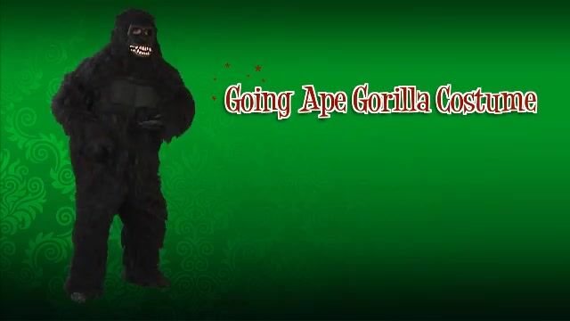 Adult Goin Ape Gorilla Costume is a compelte suit with hands, feet and a ani-motion Gorilla mask.  The moveable mouth moves with your own mouth to create the realistic gorilla facial expressions.