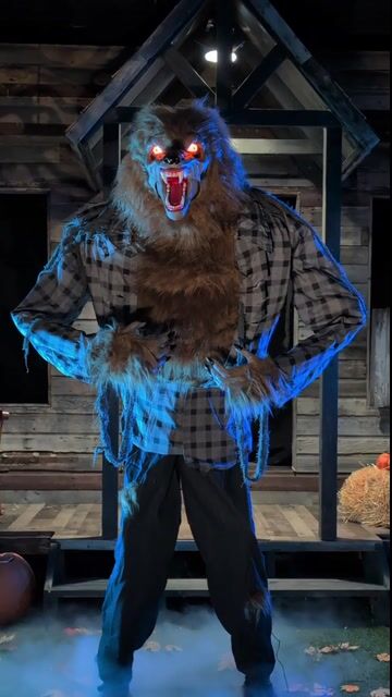 Unleash the terror of the full moon with this 7FT Howling Werewolf Animatronic Halloween Decoration! Towering over guests with glowing eyes, snarling fangs, and bone-chilling howls, this beast is ready to transform your haunted scene into a nightmare. Beware—once he’s on the prowl, there’s no escaping his eerie presence!