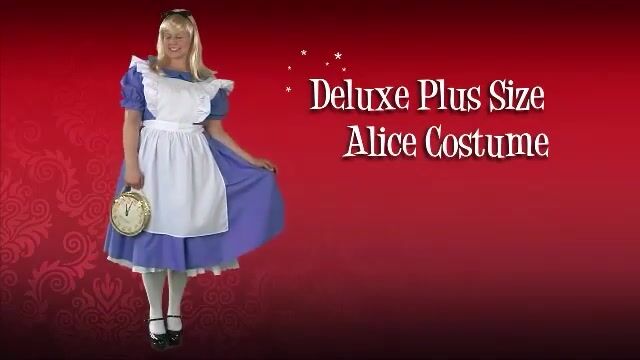 This deluxe plus size Alice costume comes in 1x-5X.  It is a great Alice in Wonderland costume for Halloween and the start of a epic storybook group costume idea.